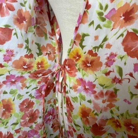 Vintage Y2K Oscar de la Renta Pink Label Chiffon Floral Robe XL - Picture 6 of 8